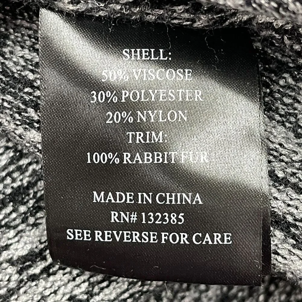 Stella + Lorenzo Poncho Sweater X-Small Small Black White Rabbit Fur Collar‎